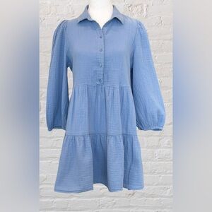 a.n.a Blue Pheasant Style Button Up Prairie Day Dress Sz M Cottagecore Western